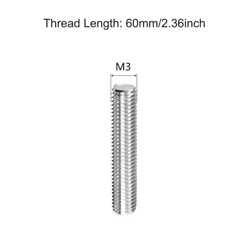 TOP-VIGOR 20Pcs M3-0.5 x 60mm Length Fully Threaded Rod, 304 Stainless Steel Right Hand Threaded Rods, Fully Studding Rod Bar for Anchor Bolts, Clamps, Hangers and U-Bolts - Image 2